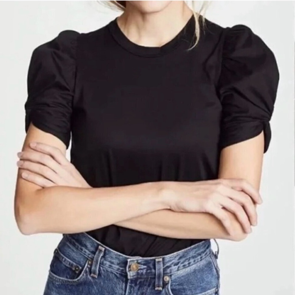 A.L.C. Kati Twisted Sleeve Tee in black, size S.